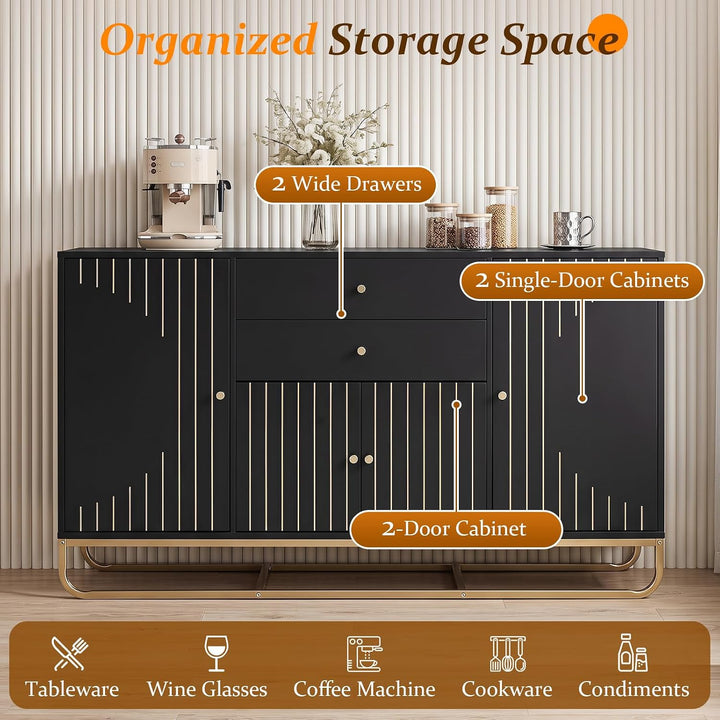 GIANTEX Modern Sideboard Buffet Cabinet with Storage &amp; 2 Drawers| Coffee Bar Cabinet w/ Geometric Design
