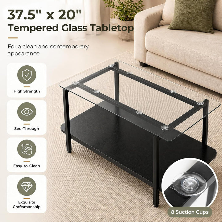 GIANTEX 37.5" Glass Coffee Table 2-Tier Center Table with Storage