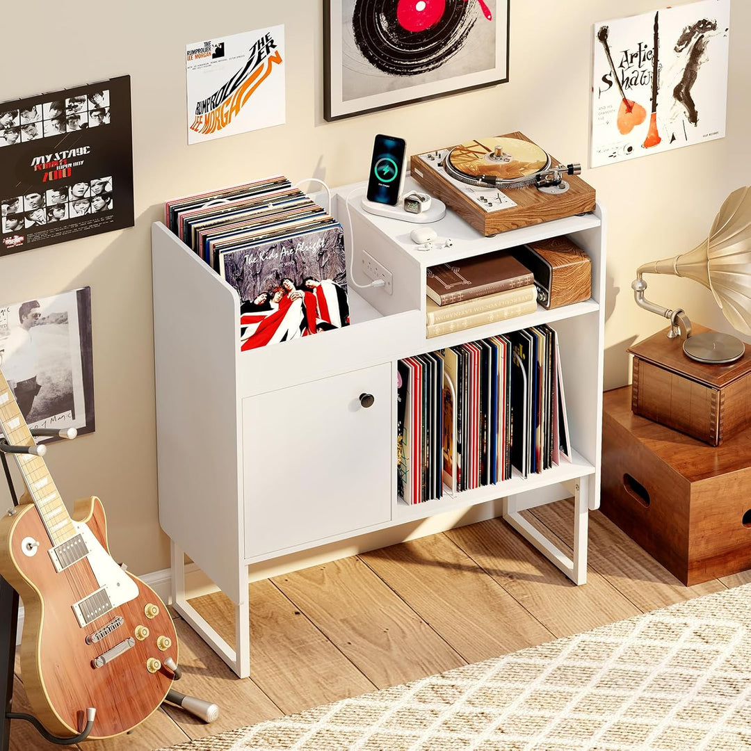 Giantex Record Player Stand with Open Shelf &amp; Cabinet Hold Up to 250 Albums