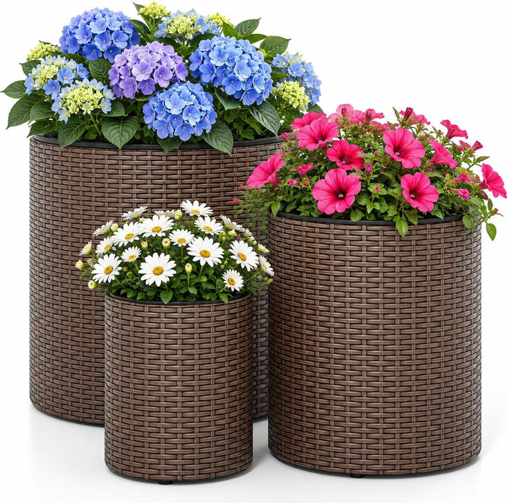 GIANTEX Set of 3 Rattan Planters Flower Pot Set