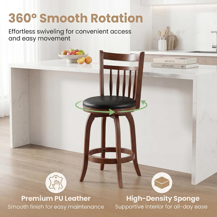 GIANTEX Swivel Bar Stools Set of 2, 24 Inch Counter Height Barstools | 360° Rotating Bar Chairs w/Footrest