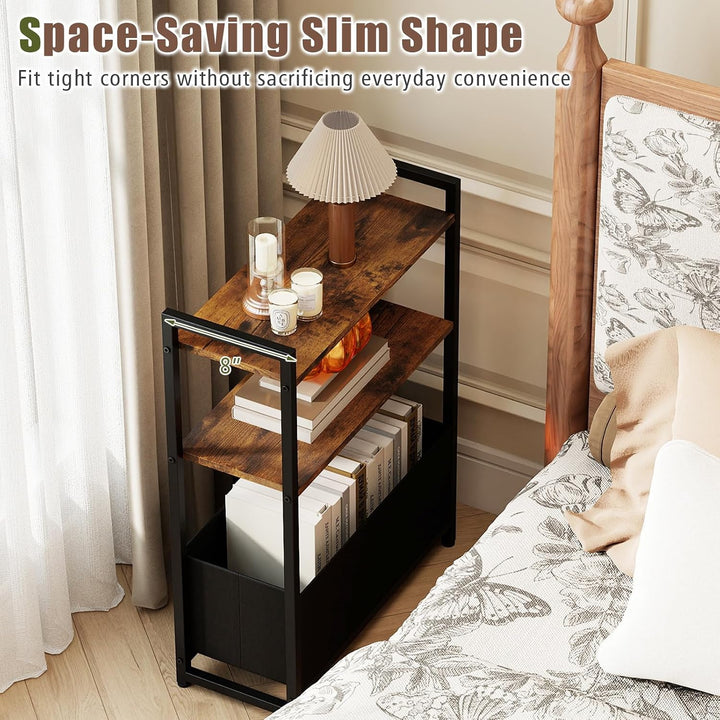 GIANTEX 8" Narrow End Table with Fabric Drawer &amp; 2 Shelves