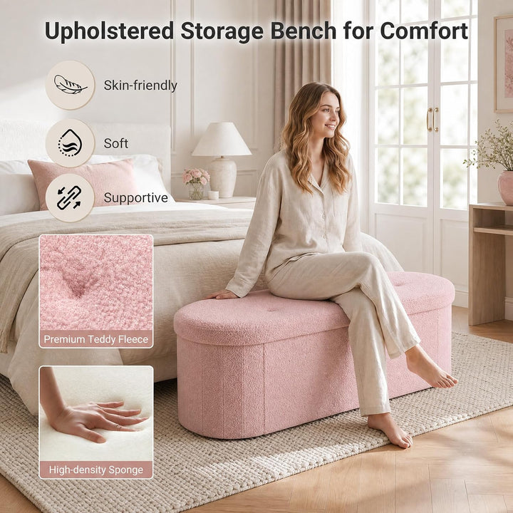 Giantex 43" Storage Ottoman Bench, Oval Ottoman with Dividers | Upholstered Bench Storage