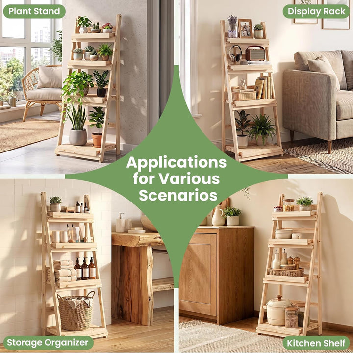 GIANTEX Foldable Wooden Plant Stand