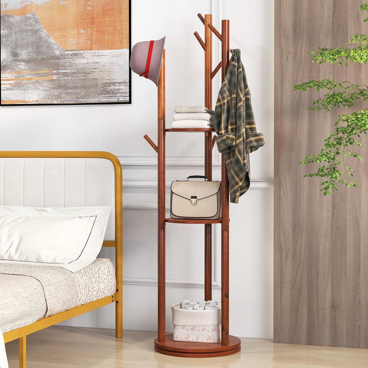 GIANTEX 9-Hook Rotary Coat Rack Freestanding Wooden Coat Tree