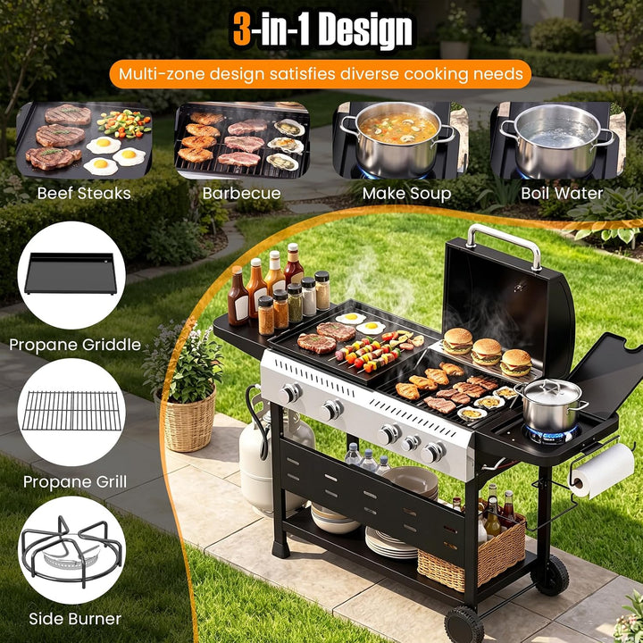 GIANTEX 5-Burner Propane Gas Grill and Griddle Combo with Side Burner
