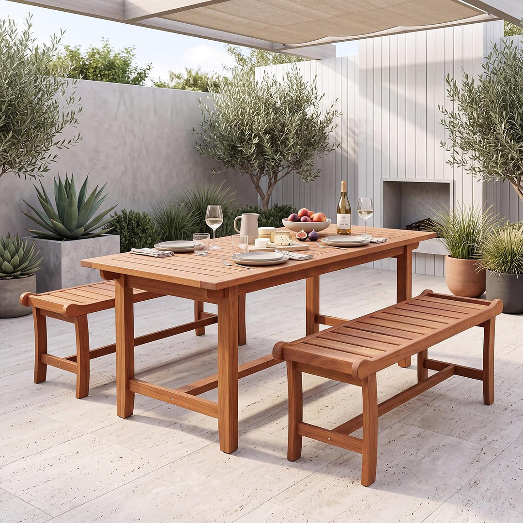 GIANTEX 2-Person Outdoor Wood Benches, 41.5 in Backless | Patio Dining Seating with Slatted Seats