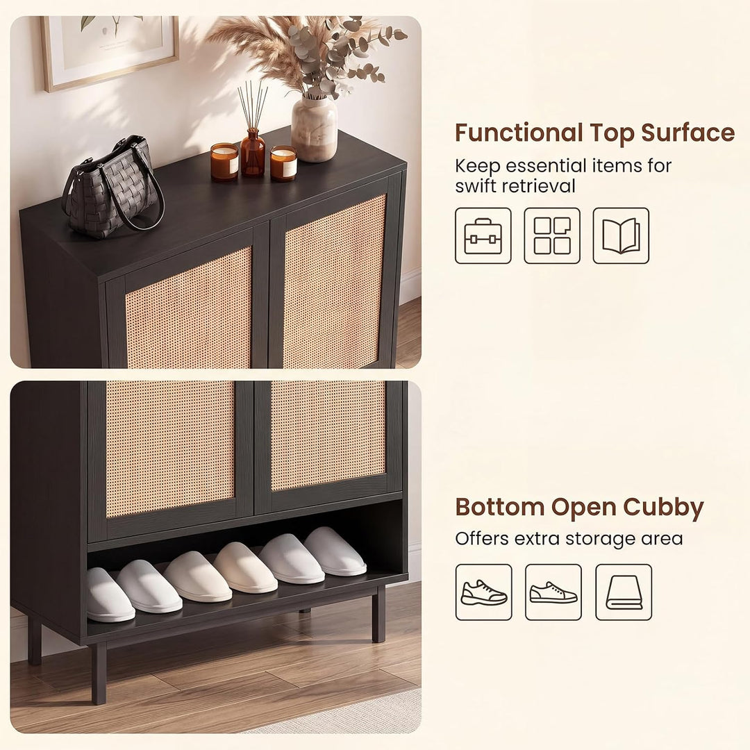 Giantex 6-Tier Shoe Cabinet, 43" Tall Hidden Shoe Storage w/Doors | Freestanding Wooden Shoe Storage Cabinet with Adjustable Shelves &amp; Open Compartment for Hallway Entryway Living Room &amp; Closet