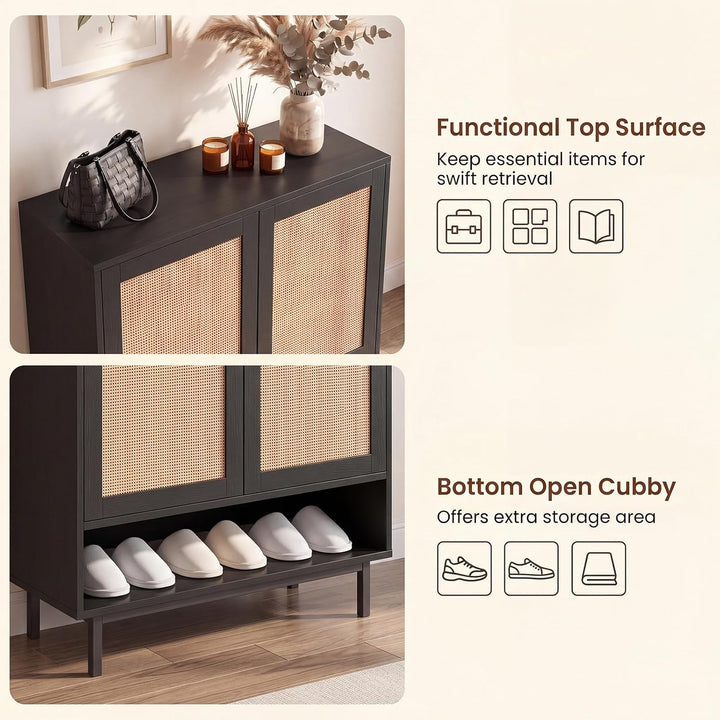 Giantex 6-Tier Shoe Cabinet, 43" Tall Hidden Shoe Storage w/Doors | Freestanding Wooden Shoe Storage Cabinet with Adjustable Shelves &amp; Open Compartment for Hallway Entryway Living Room &amp; Closet