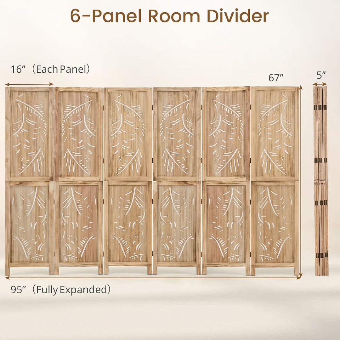GIANTEX 3 Panel Boho Room Divider with Carved Palm Leaf Pattern