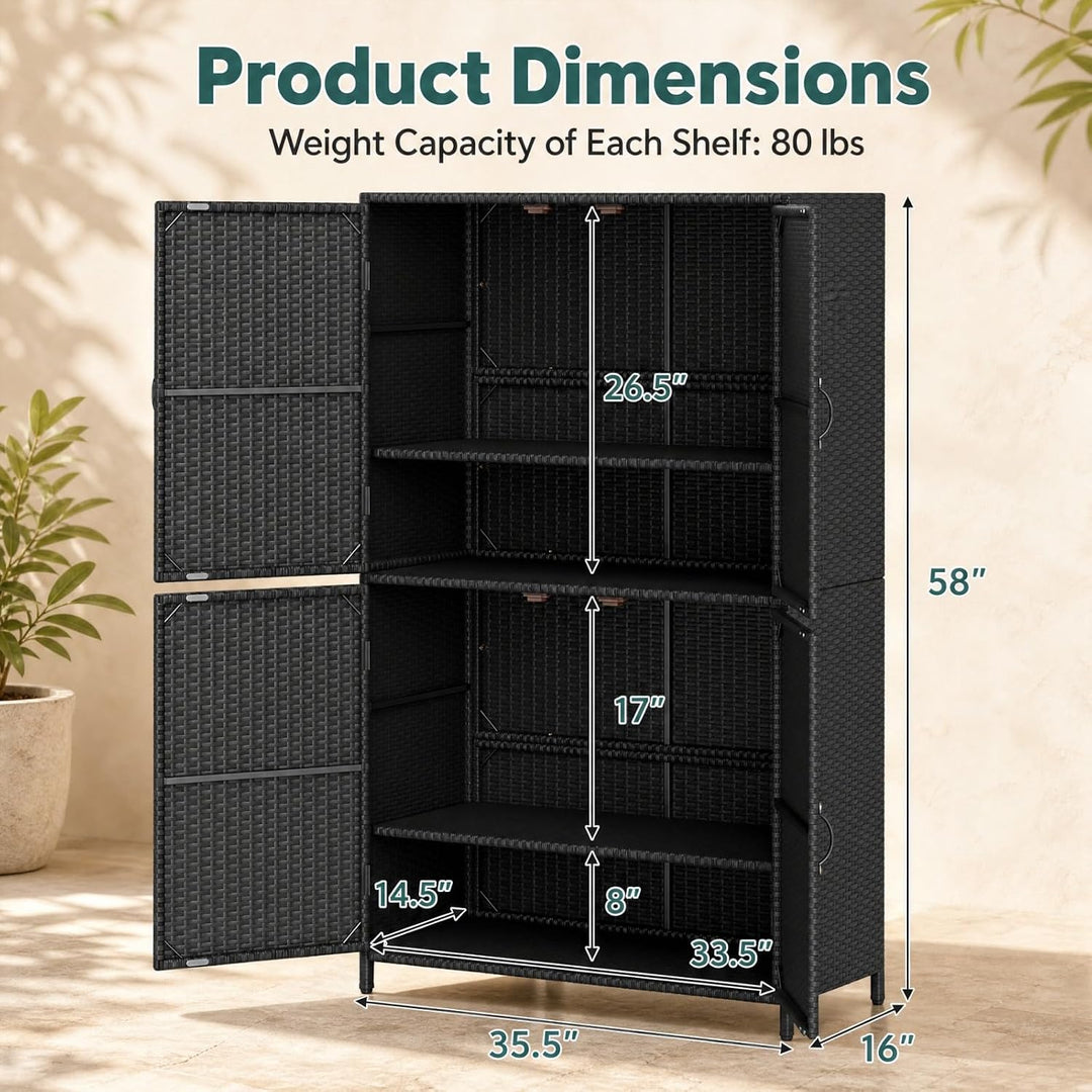 GIANTEX 4-Door Outdoor Storage Cabinet, PE Rattan Storage Shed