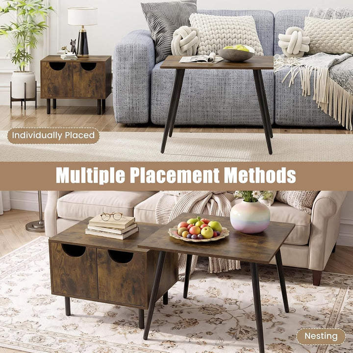 GIANTEX Nesting Coffee Table Set of 2 Modern Center Tables with Cabinet