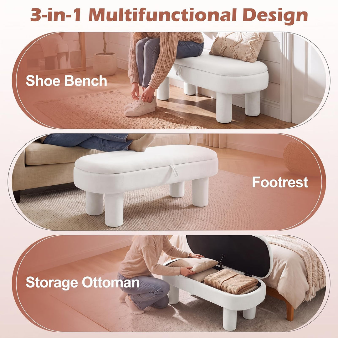 GIANTEX 41" Oval Ottoman with Storage and Upholstered Seat
