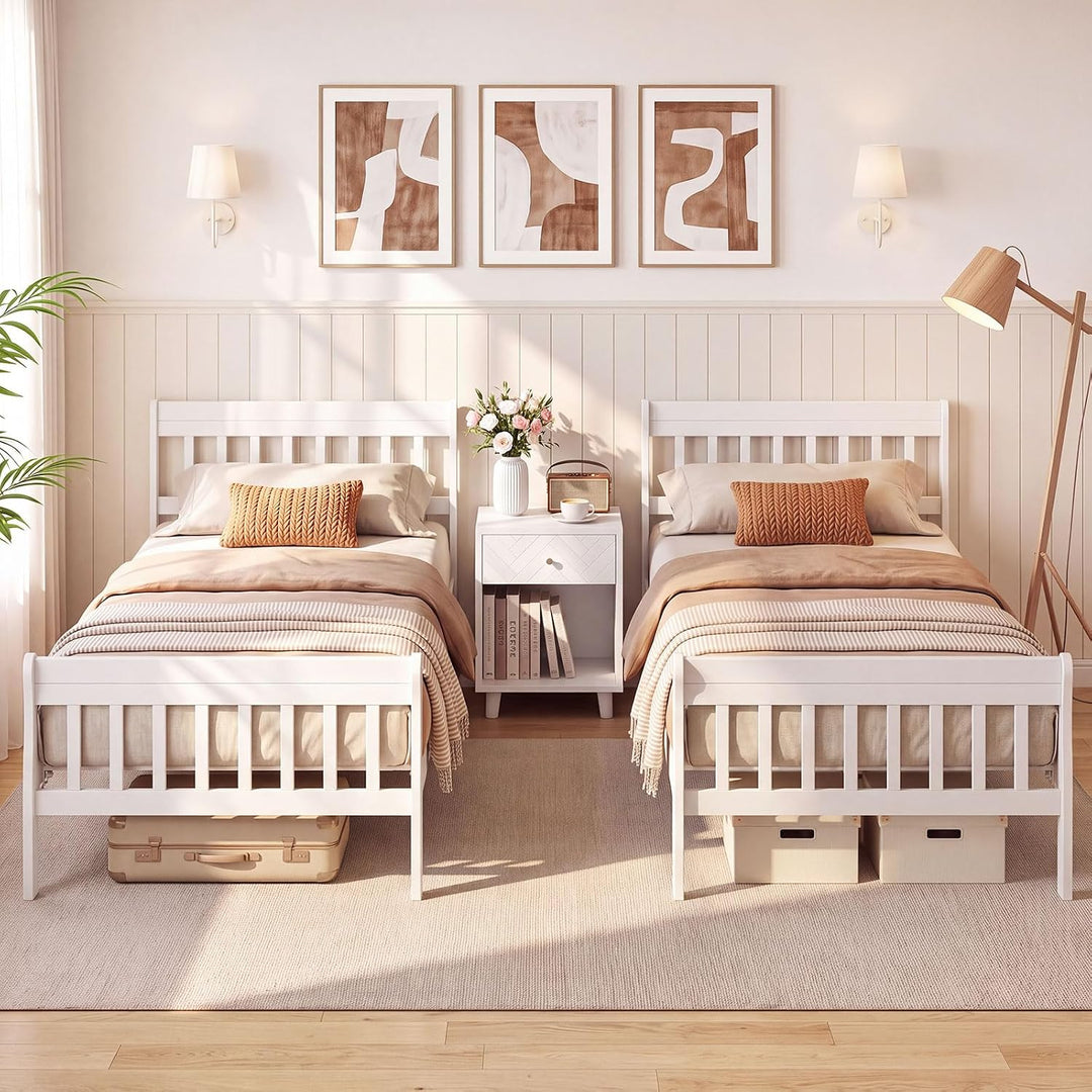 GIANTEX Wood Sleigh Bed Frame with Slatted Headboard &amp; Footboard