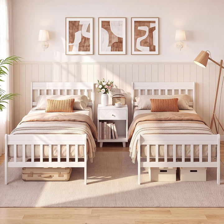 GIANTEX Wood Sleigh Bed Frame with Slatted Headboard &amp; Footboard