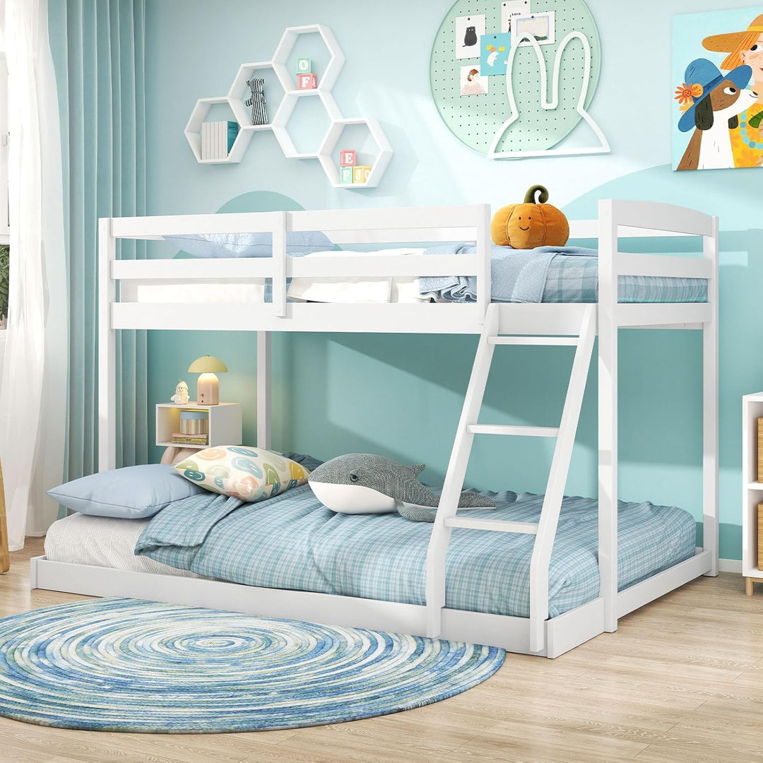 Giantex Twin Over Full Bunk Bed Solid Wood Kids Bunk Bed with Full-Length Guardrails & Ladder