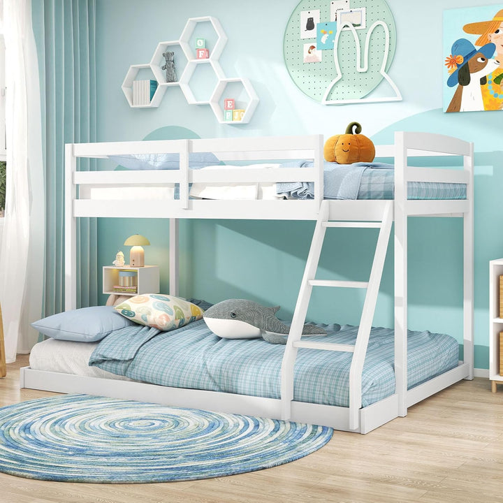 Giantex Twin Over Full Bunk Bed Solid Wood Kids Bunk Bed with Full-Length Guardrails & Ladder