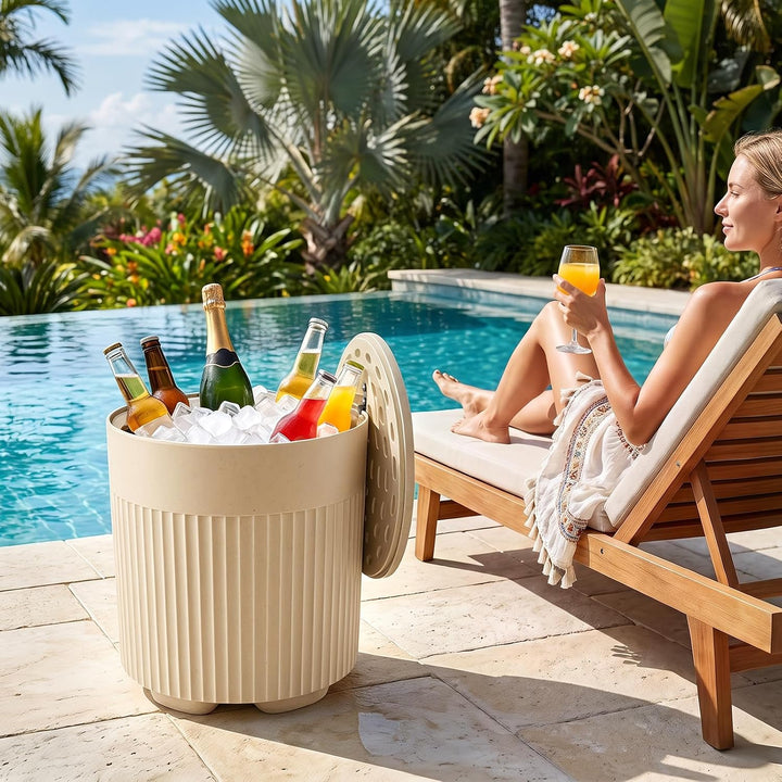 GIANTEX 3-in-1 Outdoor Ice Bucket &amp; Cooler Side Table with Storage