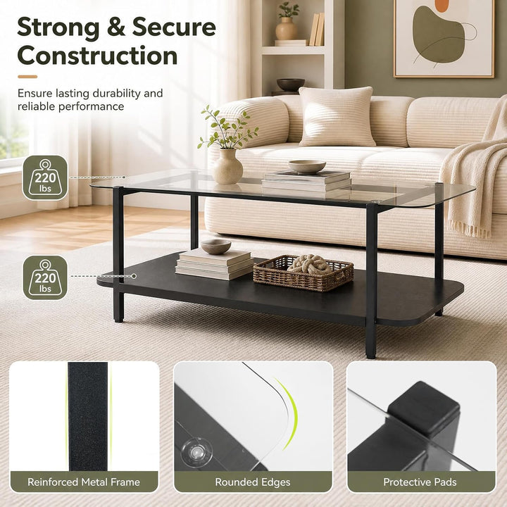 GIANTEX 37.5" Glass Coffee Table 2-Tier Center Table with Storage