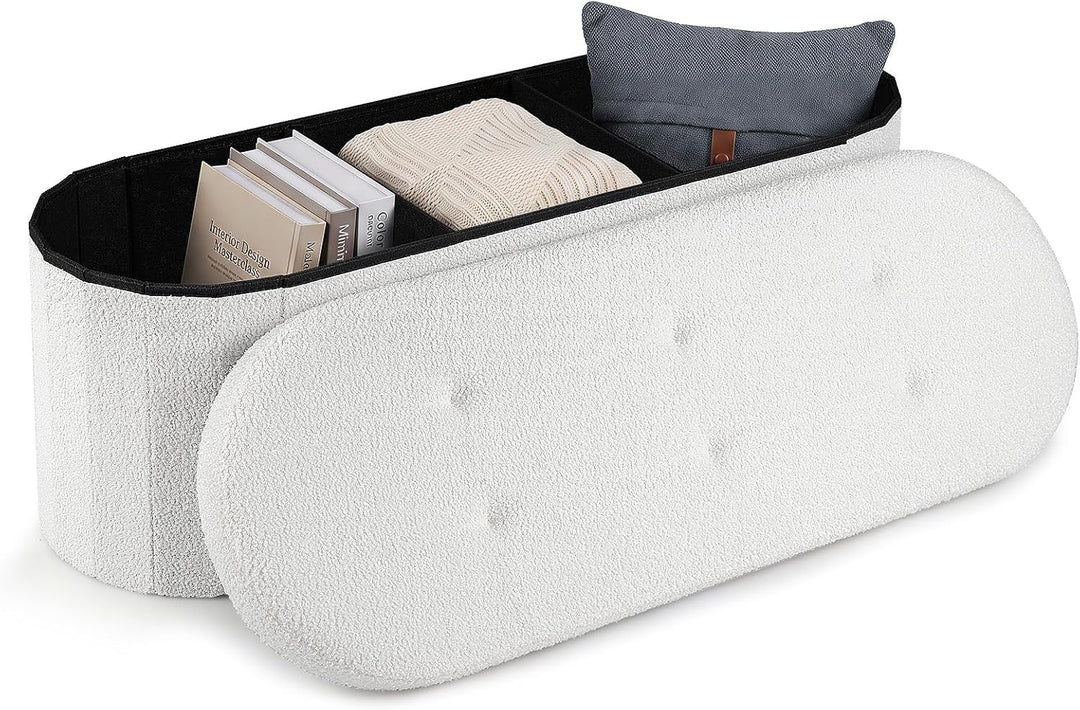 Giantex 43" Storage Ottoman Bench, Oval Ottoman with Dividers | Upholstered Bench Storage