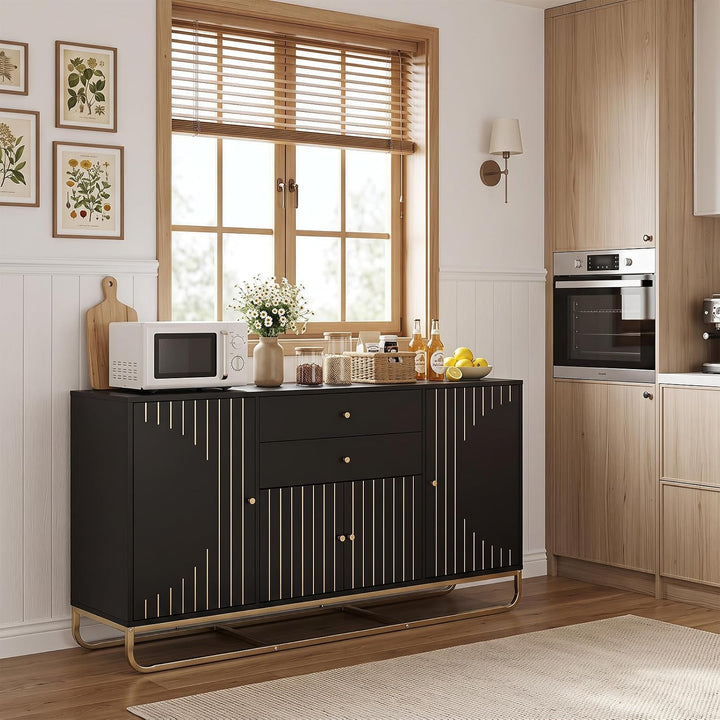 GIANTEX Modern Sideboard Buffet Cabinet with Storage &amp; 2 Drawers| Coffee Bar Cabinet w/ Geometric Design