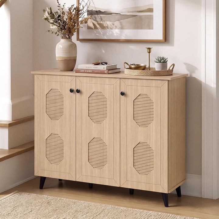 GIANTEX Geometric Shoe Cabinet with 3 Doors, 4-Tier Shoe Storage Cabinet