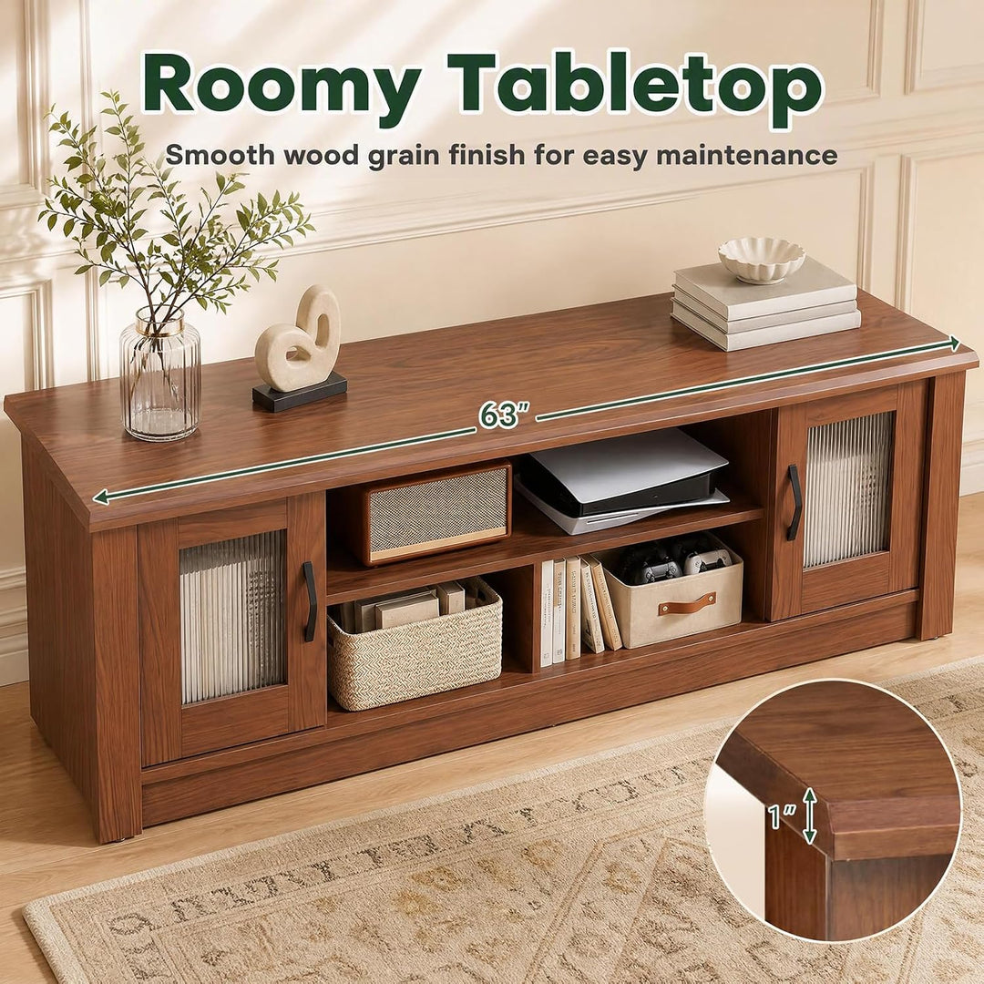 GIANTEX 63" Farmhouse TV Stand for 70 inch TV with 2 Fluted Doors