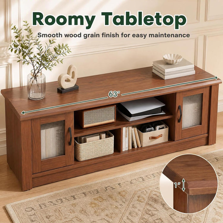 GIANTEX 63" Farmhouse TV Stand for 70 inch TV with 2 Fluted Doors