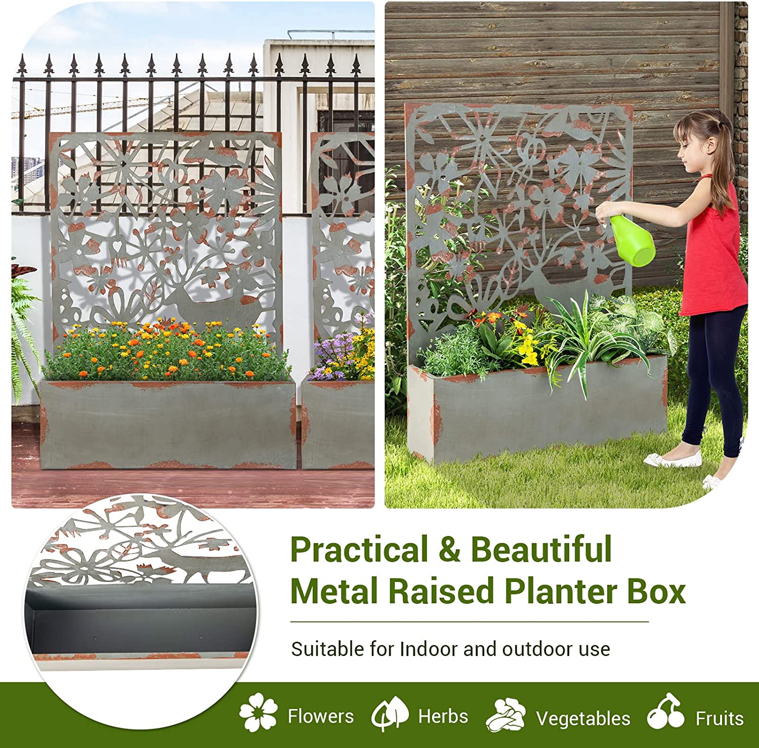 Giantex Raised Garden Bed with Trellises, Freestanding Retro Planter Boxes Set of 2