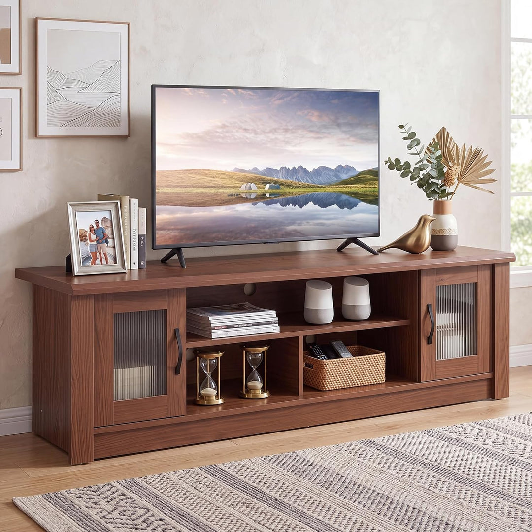 GIANTEX 63" Farmhouse TV Stand for 70 inch TV with 2 Fluted Doors