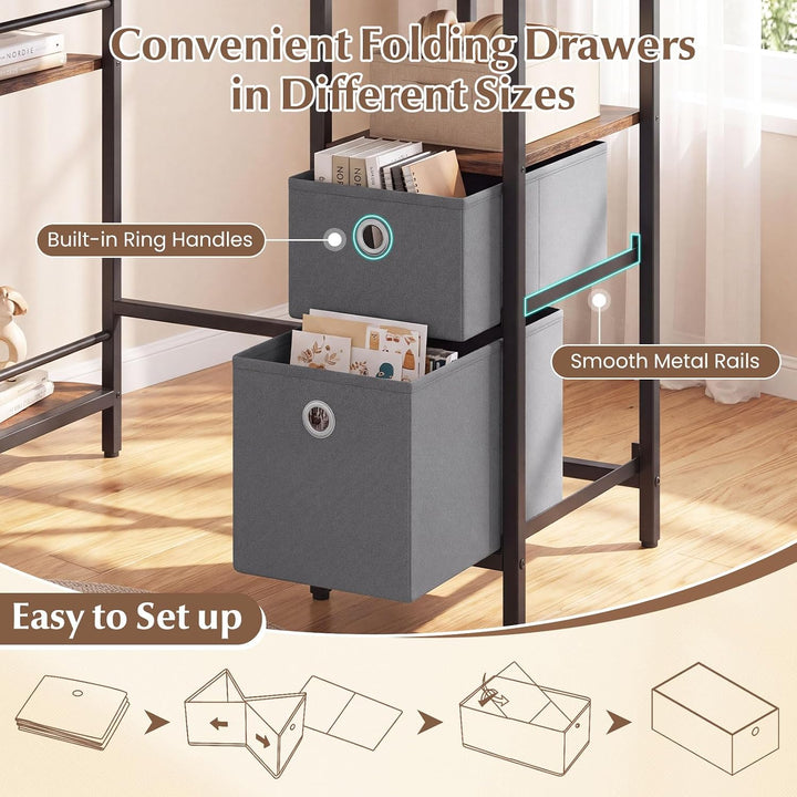 GIANTEX Small Computer Desk with 2 Folding Fabric Drawers