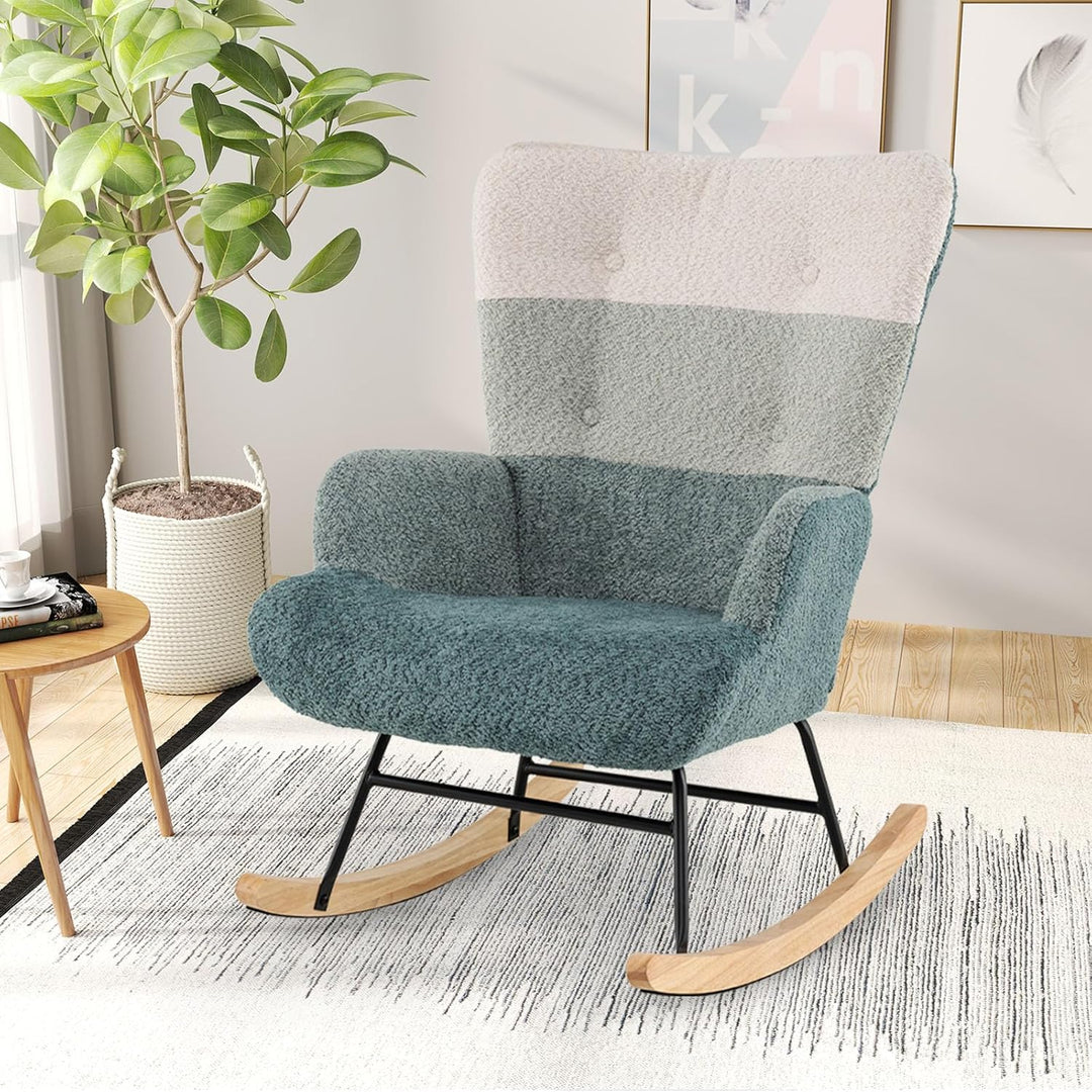 Giantex Rocking Chair Nursery Teddy Upholstered Glider Rocker w/Ergonomic High Backrest