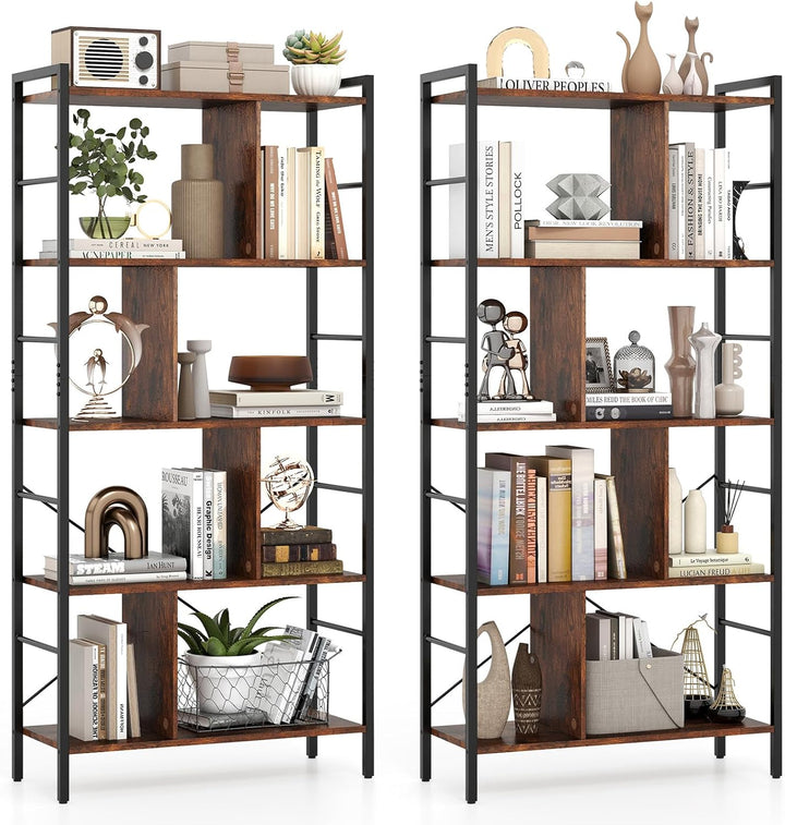 Giantex 5-Tier Tall Bookshelf 61" Industrial Bookcase w/Metal Frame
