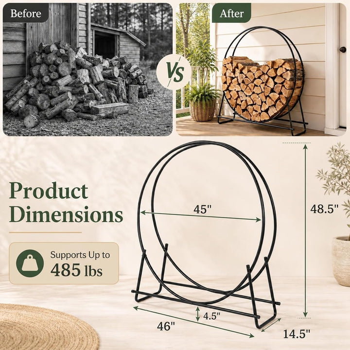 GIANTEX 45" Firewood Rack Outdoor, 485 LBS Heavy-Duty Round Firewood Holder