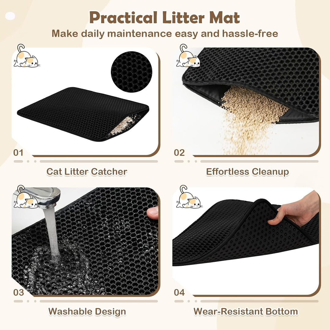 GIANTEX Cat Litter Box Enclosure, Hidden Litter Box Furniture with Mat | Wooden Kitty Washroom Cabinet