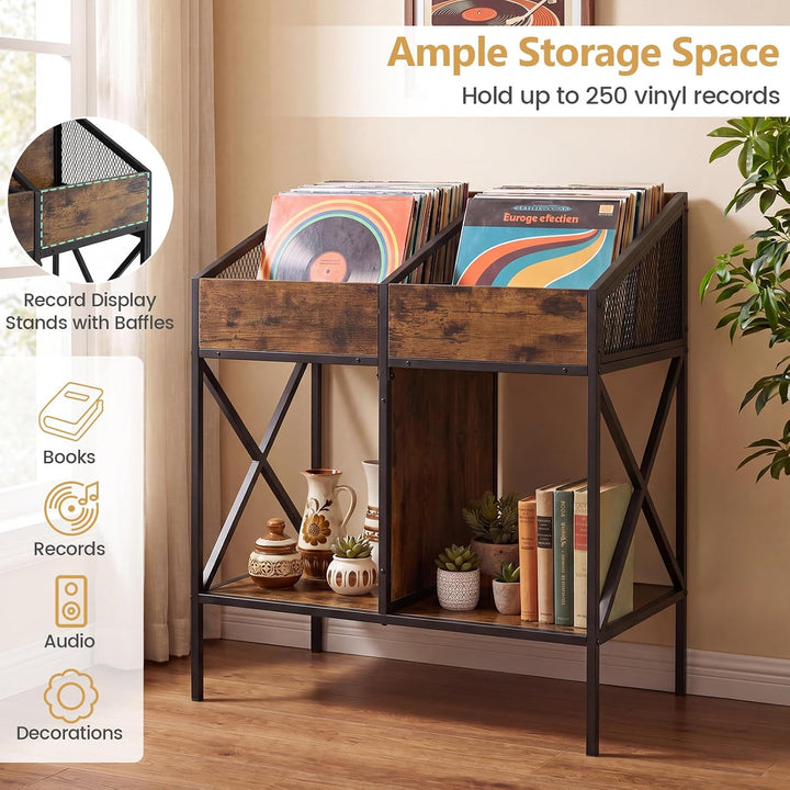 GIANTEX 2-Tier Record Player Stand, Vinyl Record Storage  | 250 LP Albums Display Shelf