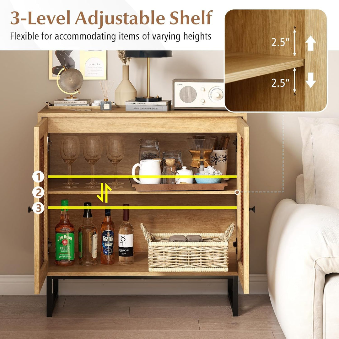 Giantex Small PE Rattan Buffet Cabinet with 2-Door Boho Sideboard