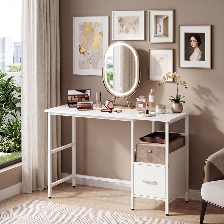 Giantex White Computer Desk, Writing Desk w/Open Shelf and Storage Drawer