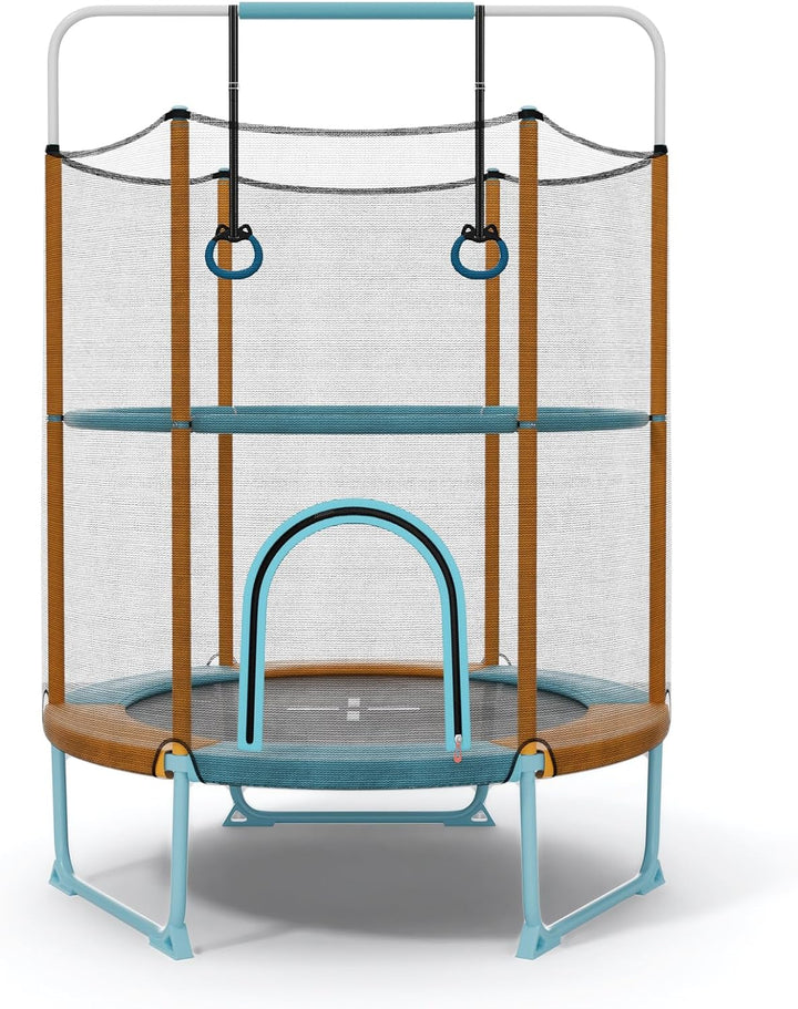 Giantex 60" Trampoline for Kids, 5 Ft Toddler Trampoline with Net, 85" Height Mini Trampoline with Detachable Ring and Horizontal Bar