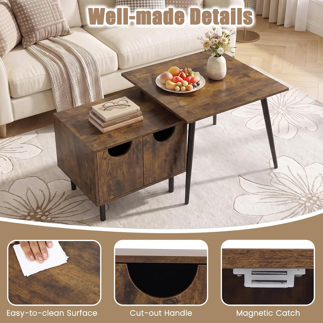 GIANTEX Nesting Coffee Table Set of 2 Modern Center Tables with Cabinet