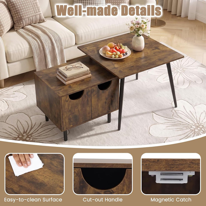 GIANTEX Nesting Coffee Table Set of 2 Modern Center Tables with Cabinet