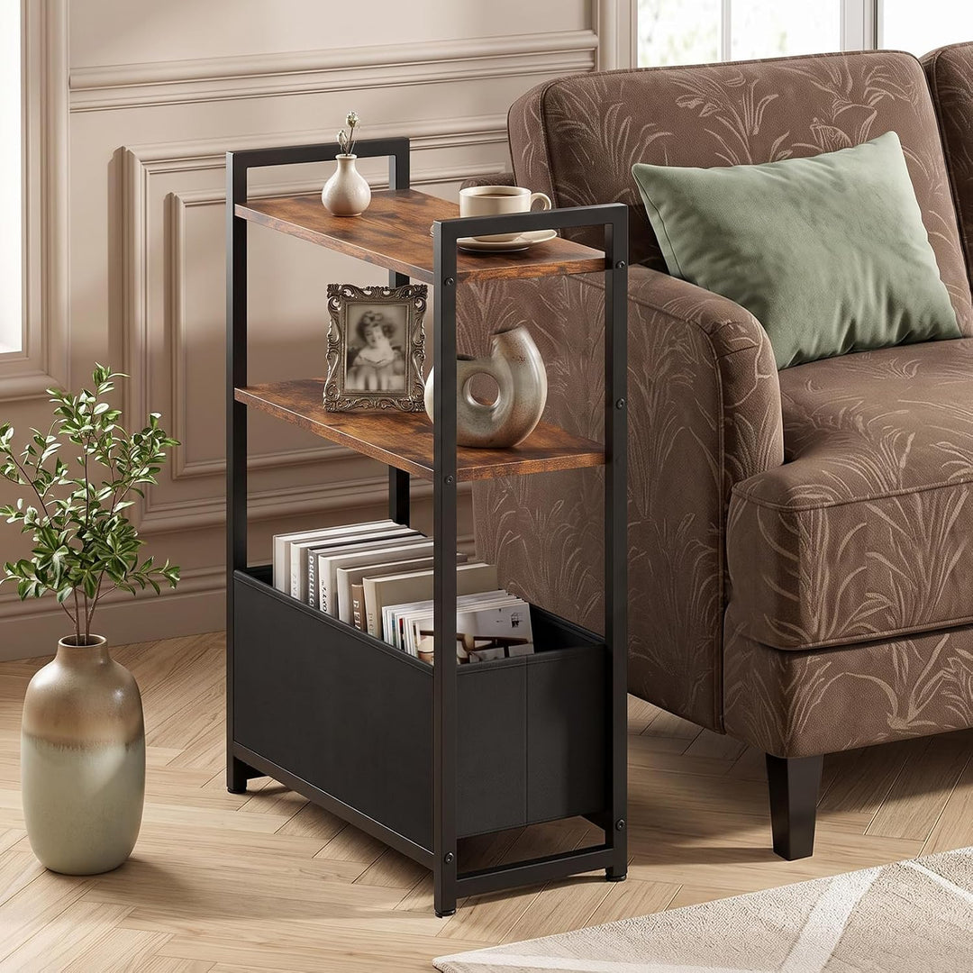 GIANTEX 8" Narrow End Table with Fabric Drawer &amp; 2 Shelves