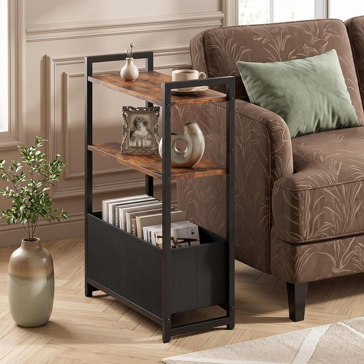 GIANTEX 8" Narrow End Table with Fabric Drawer &amp; 2 Shelves