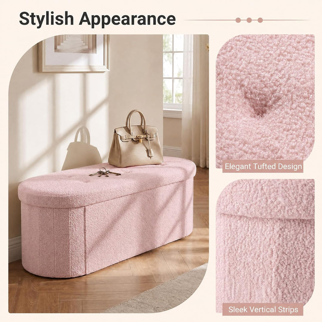 Giantex 43" Storage Ottoman Bench, Oval Ottoman with Dividers | Upholstered Bench Storage