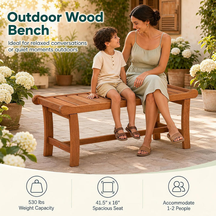 GIANTEX 2-Person Outdoor Wood Benches, 41.5 in Backless | Patio Dining Seating with Slatted Seats