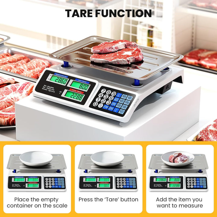 Price Computing Scale 66 lb/30 kg, Rechargeable Commercial Food Scale with Dual LCD Display