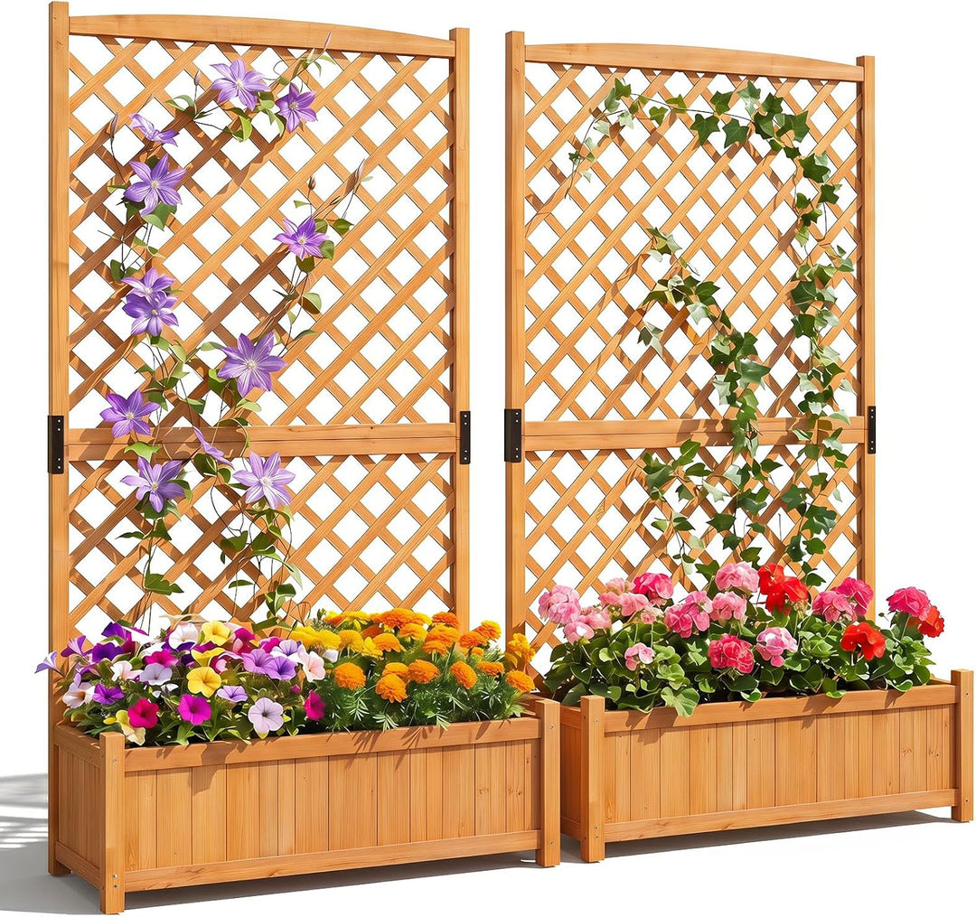 Giantex 71" Wooden Raised Garden Bed with Trellis (1/2)