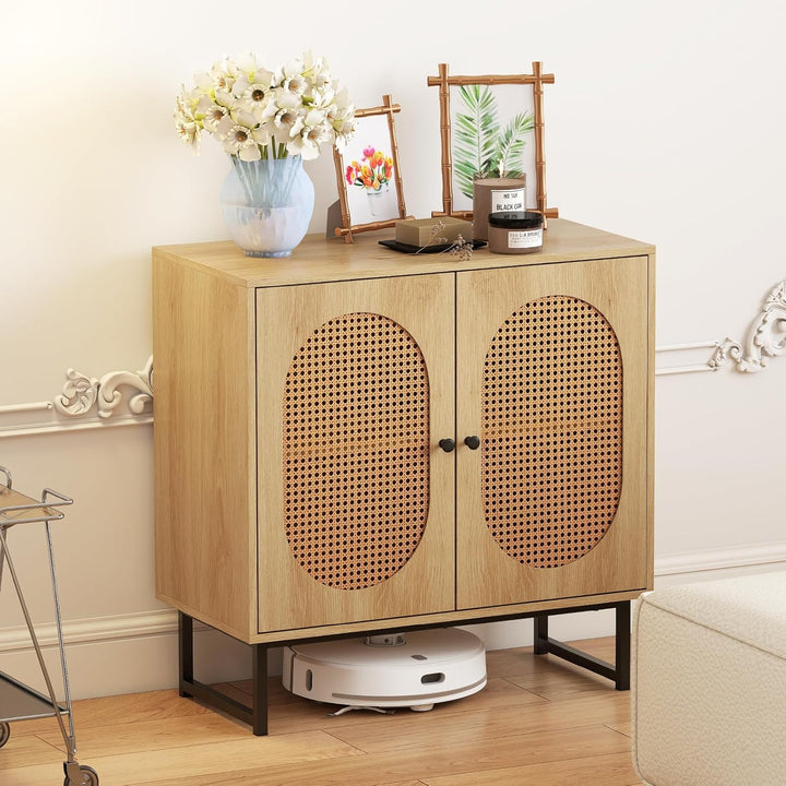 Giantex Small PE Rattan Buffet Cabinet with 2-Door Boho Sideboard