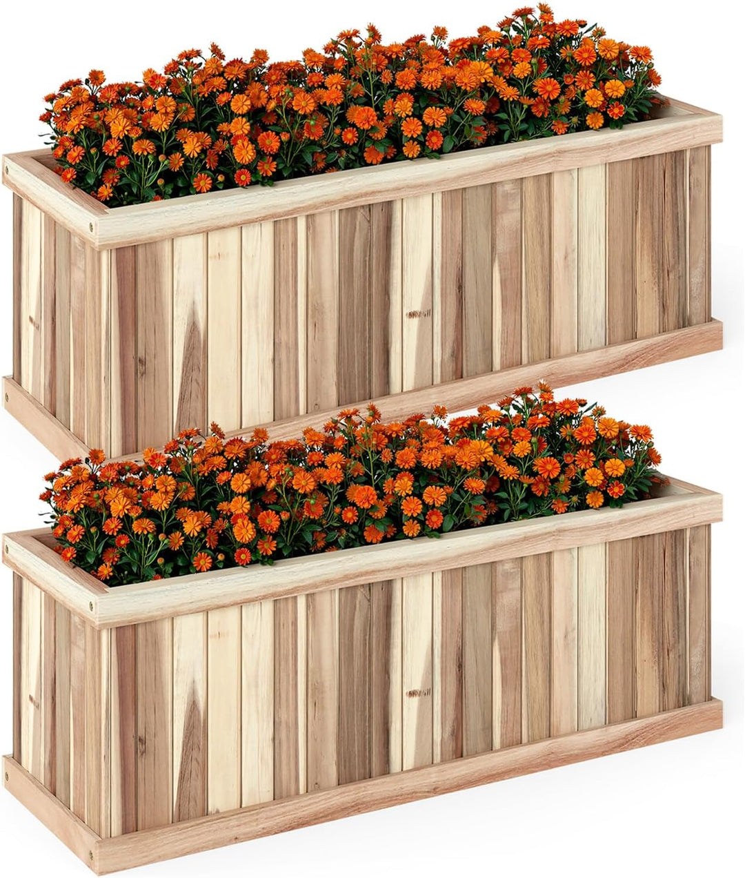 Giantex Rectangular Acacia Wood Raised Garden Bed w/Drainage Gaps