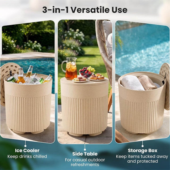 GIANTEX 3-in-1 Outdoor Ice Bucket &amp; Cooler Side Table with Storage